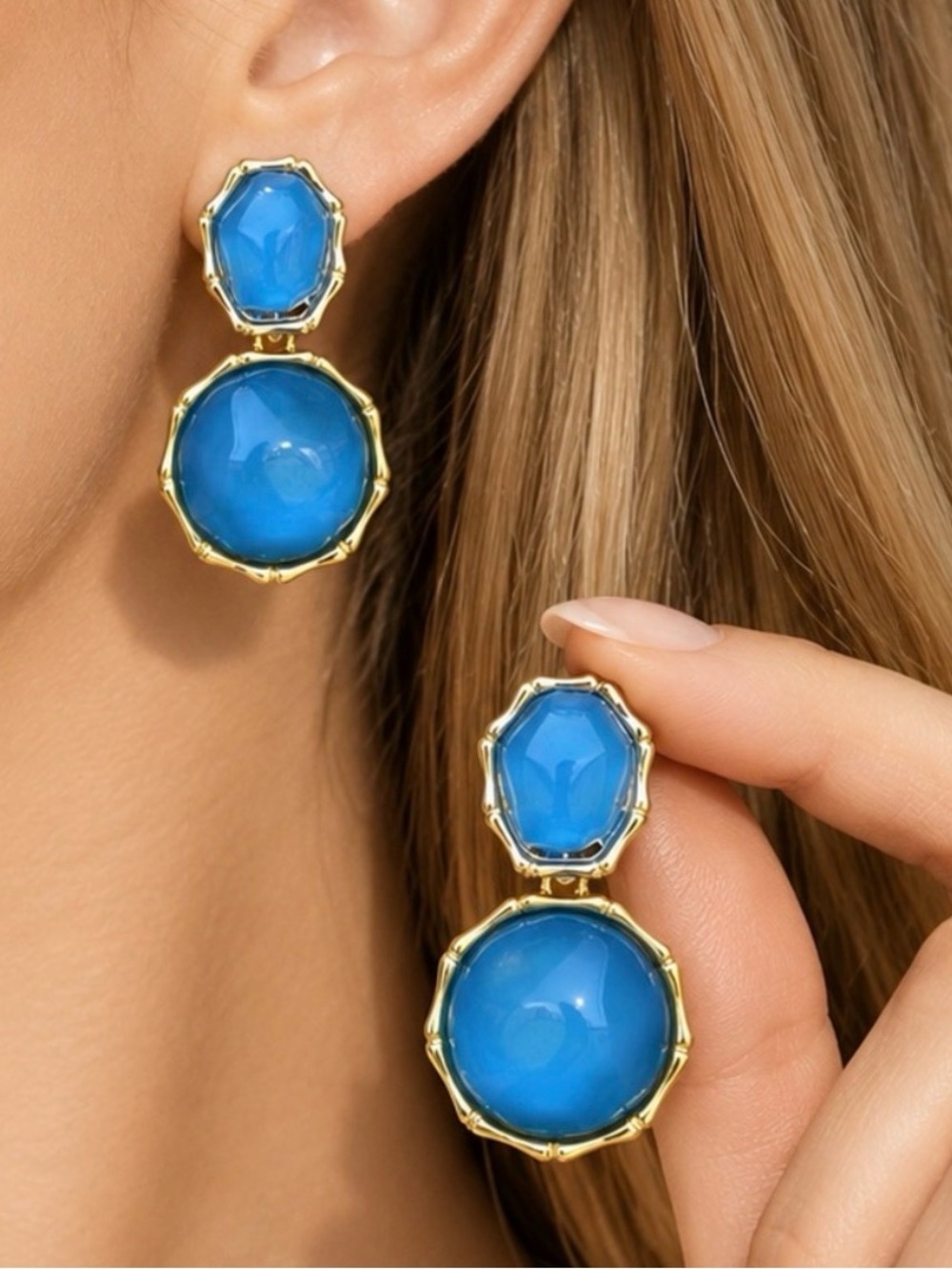 Elegant Blue Double-Drop Earrings